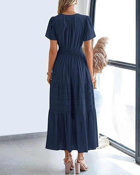 👗Women's Casual Spring Short Sleeve V Neck Maxi Dress - Image 21