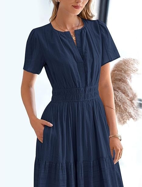 👗Women's Casual Spring Short Sleeve V Neck Maxi Dress - Image 22