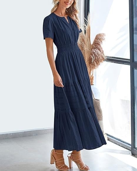 👗Women's Casual Spring Short Sleeve V Neck Maxi Dress - Image 23