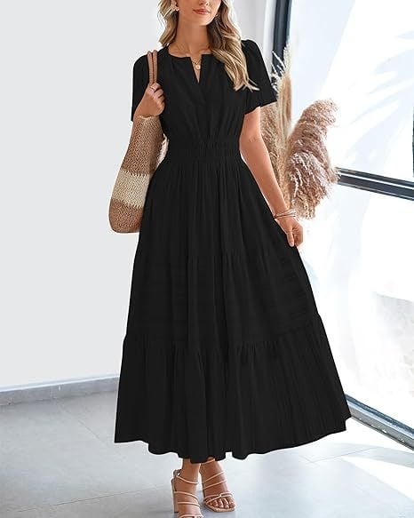 👗Women's Casual Spring Short Sleeve V Neck Maxi Dress - Image 24