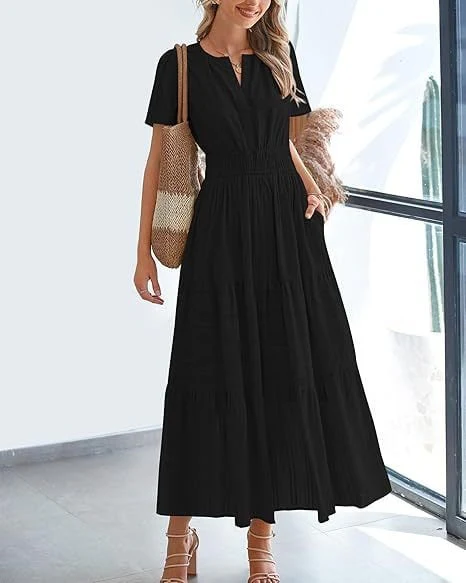 👗Women's Casual Spring Short Sleeve V Neck Maxi Dress - Image 25