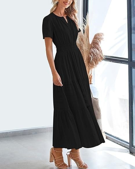 👗Women's Casual Spring Short Sleeve V Neck Maxi Dress - Image 26