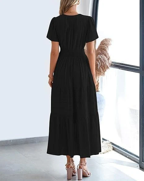 👗Women's Casual Spring Short Sleeve V Neck Maxi Dress - Image 27
