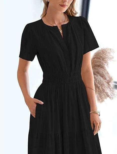 👗Women's Casual Spring Short Sleeve V Neck Maxi Dress - Image 28