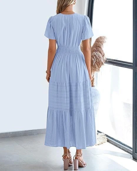 👗Women's Casual Spring Short Sleeve V Neck Maxi Dress - Image 29