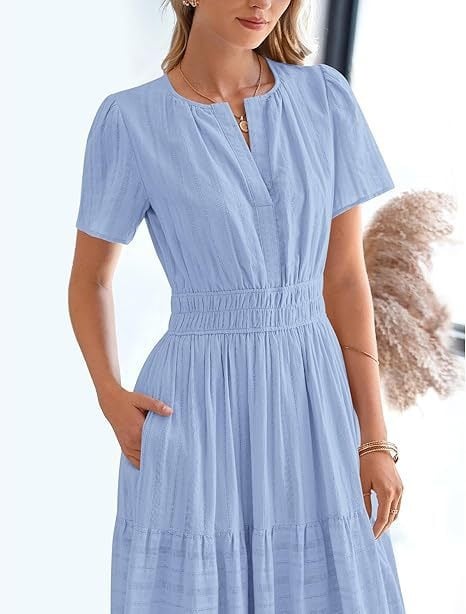 👗Women's Casual Spring Short Sleeve V Neck Maxi Dress - Image 31