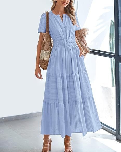 👗Women's Casual Spring Short Sleeve V Neck Maxi Dress - Image 33