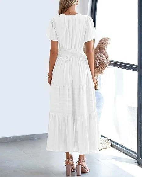 👗Women's Casual Spring Short Sleeve V Neck Maxi Dress - Image 34