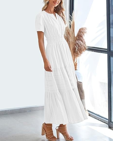 👗Women's Casual Spring Short Sleeve V Neck Maxi Dress - Image 35