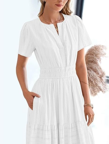 👗Women's Casual Spring Short Sleeve V Neck Maxi Dress - Image 36