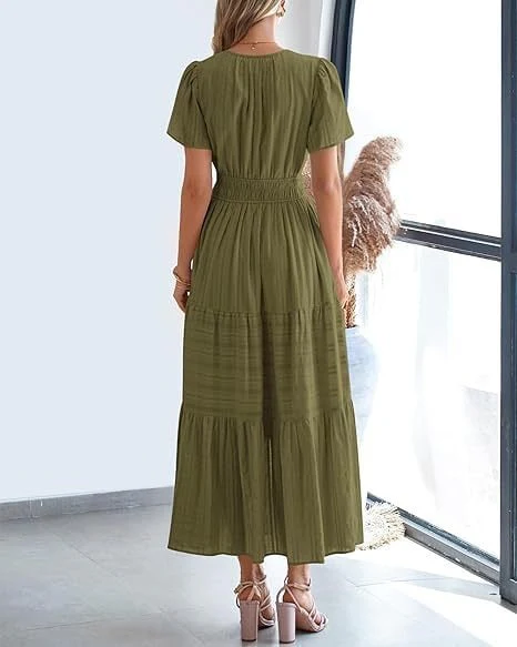 👗Women's Casual Spring Short Sleeve V Neck Maxi Dress - Image 6