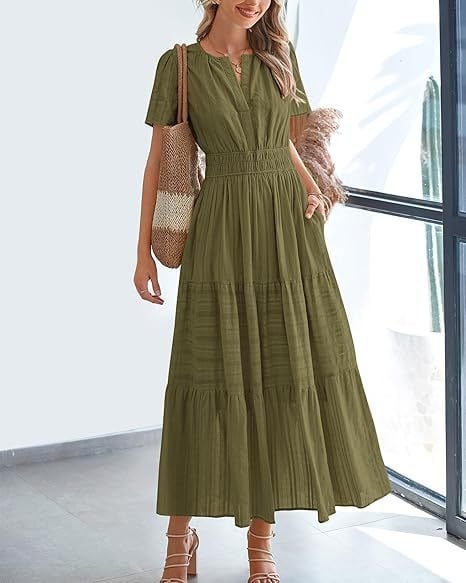 👗Women's Casual Spring Short Sleeve V Neck Maxi Dress - Image 7