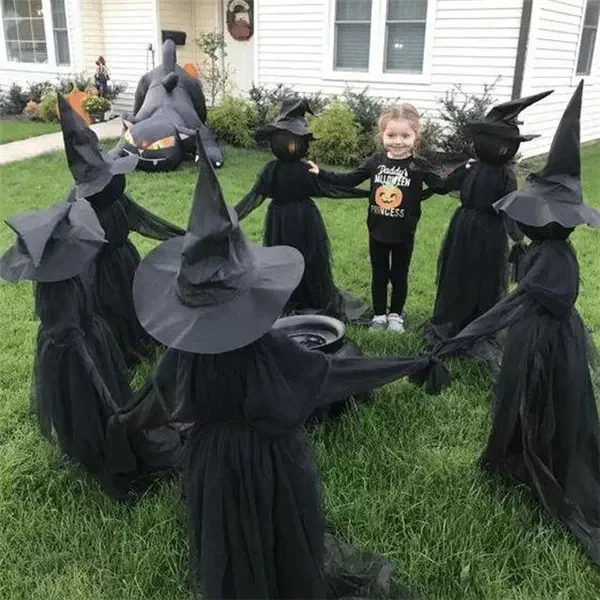🔥HOT SALE 👻Happy Halloween👻Lighted Halloween Triplets Witch Decoration Set - Image 4