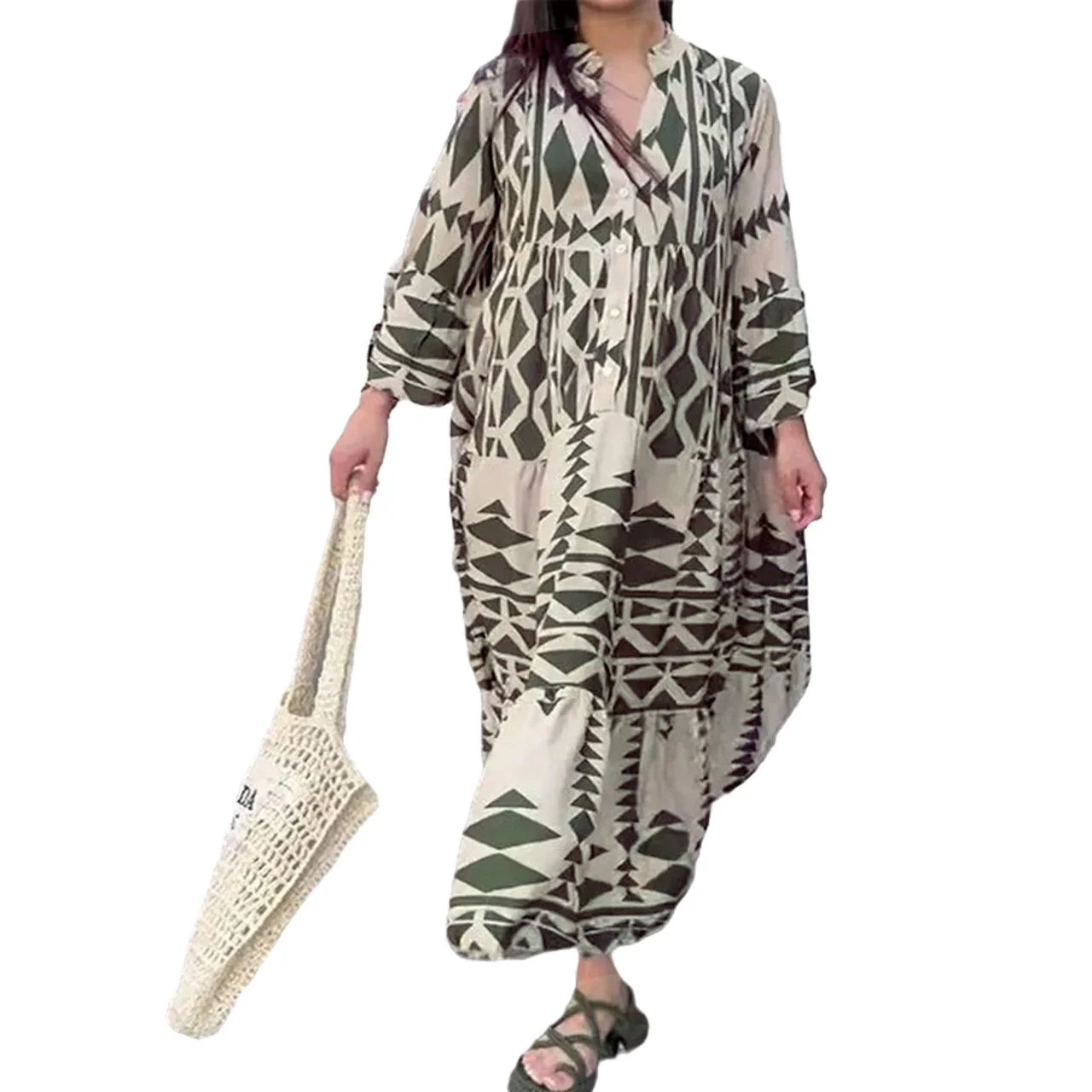 💥HOT SALE💥Oversized Retro Print V-Neck Dress - Buy two and get free shipping! - Image 5