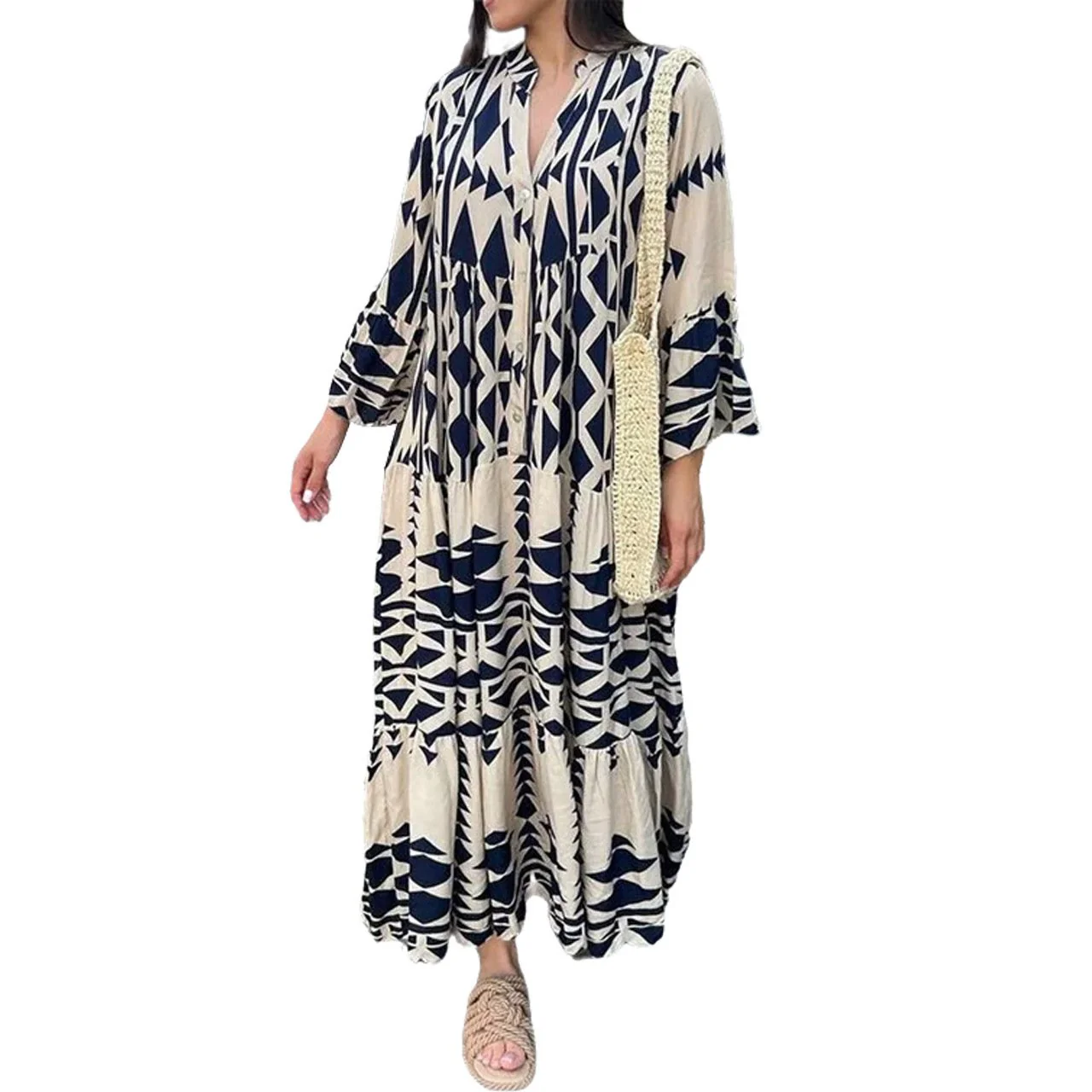 💥HOT SALE💥Oversized Retro Print V-Neck Dress - Buy two and get free shipping! - Image 6