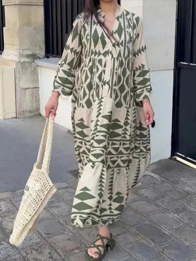 💥HOT SALE💥Oversized Retro Print V-Neck Dress - Buy two and get free shipping! - Image 7