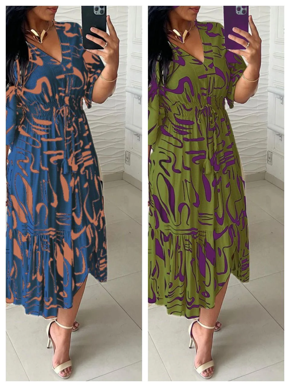 🔥Buy 2 get 20% off🔥V-Neck Waist Ink Print Dress - Image 12