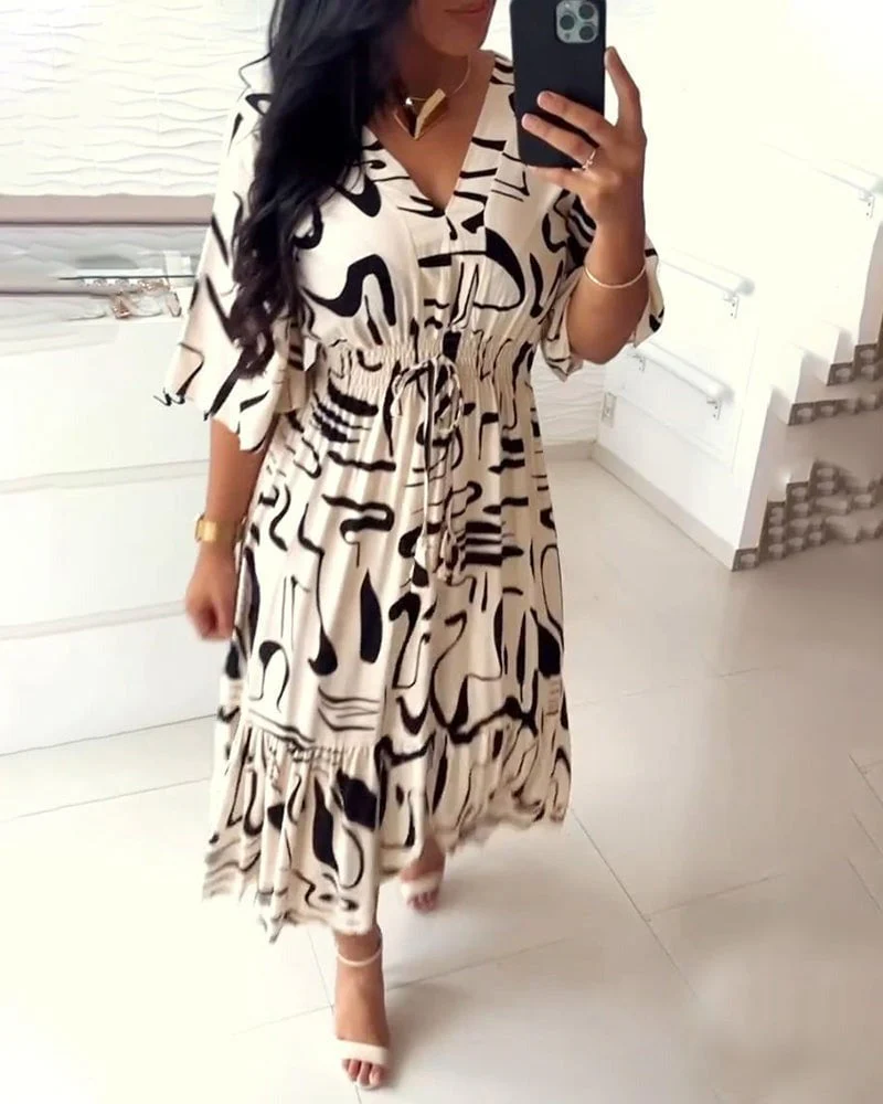 🔥Buy 2 get 20% off🔥V-Neck Waist Ink Print Dress - Image 2