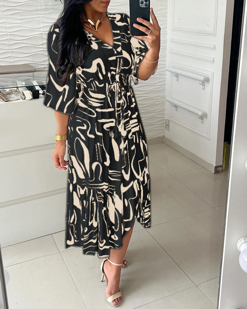 🔥Buy 2 get 20% off🔥V-Neck Waist Ink Print Dress - Image 4