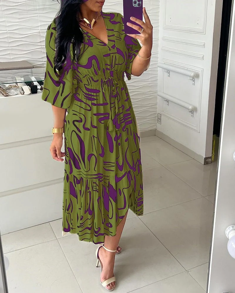 🔥Buy 2 get 20% off🔥V-Neck Waist Ink Print Dress - Image 6