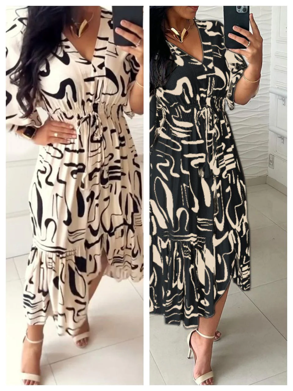 🔥Buy 2 get 20% off🔥V-Neck Waist Ink Print Dress - Image 7