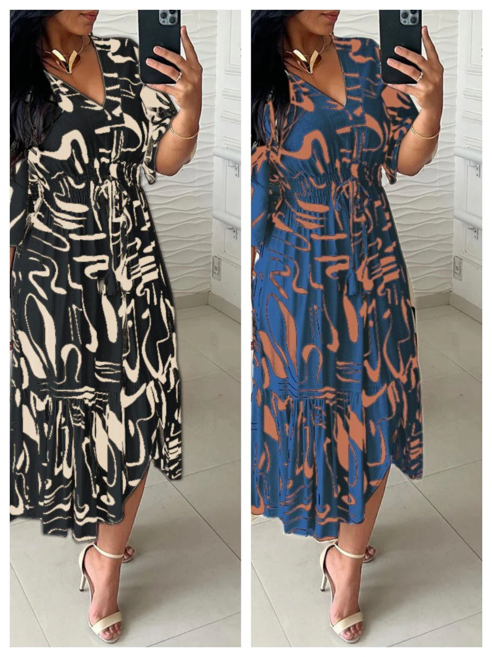 🔥Buy 2 get 20% off🔥V-Neck Waist Ink Print Dress - Image 8