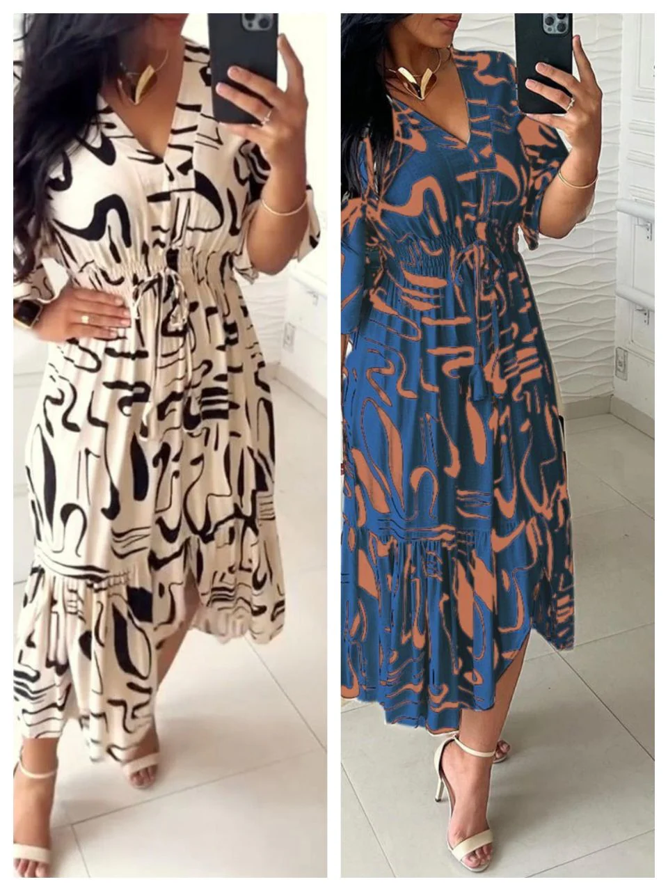 🔥Buy 2 get 20% off🔥V-Neck Waist Ink Print Dress - Image 9