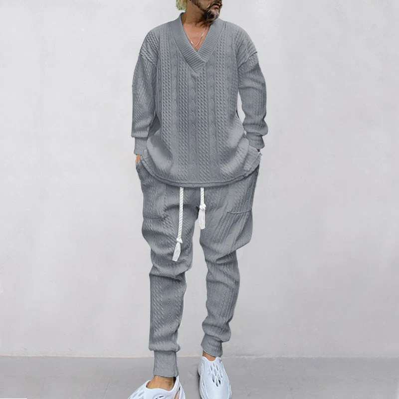 💥Men's 2-Piece V-Neck Baggy Sweatshirt & Joggers Set - Image 13