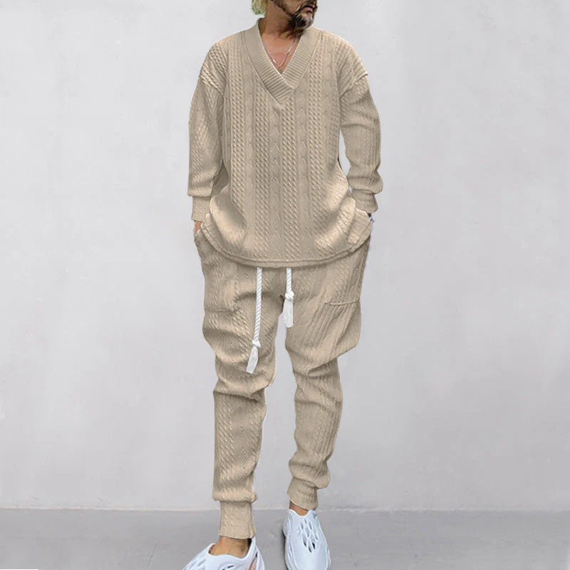 💥Men's 2-Piece V-Neck Baggy Sweatshirt & Joggers Set - Image 14