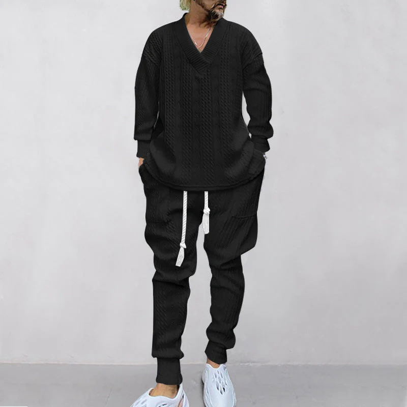 💥Men's 2-Piece V-Neck Baggy Sweatshirt & Joggers Set - Image 16