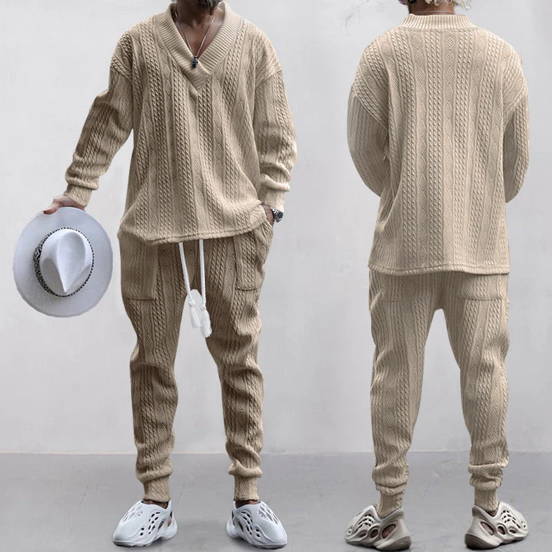 💥Men's 2-Piece V-Neck Baggy Sweatshirt & Joggers Set - Image 2