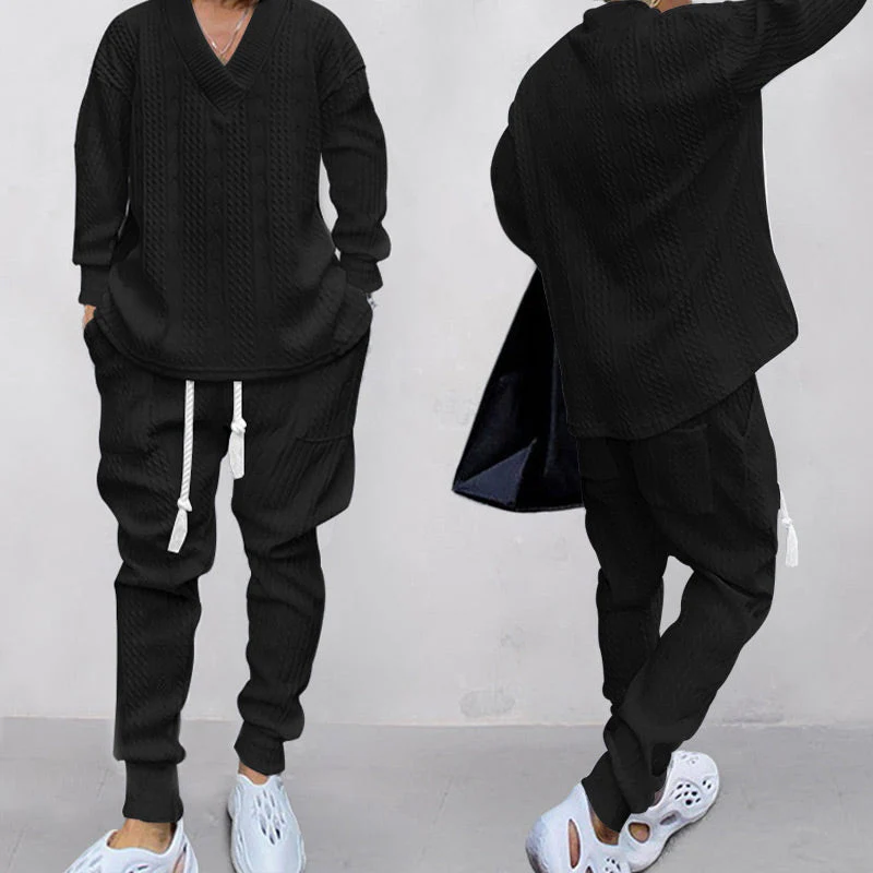 💥Men's 2-Piece V-Neck Baggy Sweatshirt & Joggers Set - Image 3