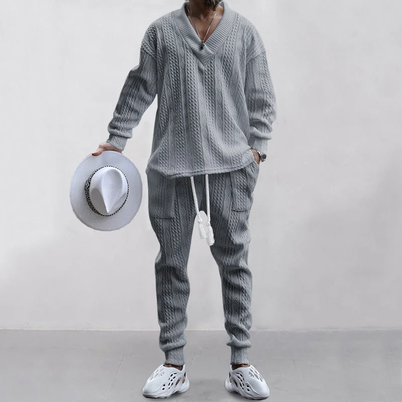 💥Men's 2-Piece V-Neck Baggy Sweatshirt & Joggers Set - Image 5