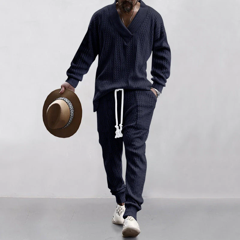 💥Men's 2-Piece V-Neck Baggy Sweatshirt & Joggers Set - Image 7