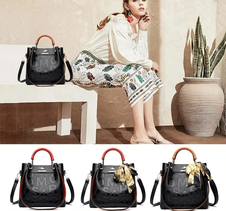 New arrival large capacity soft leather embossed shoulder bag - Image 2