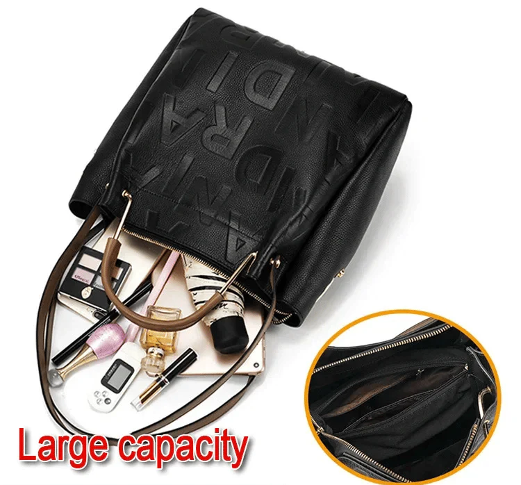 New arrival large capacity soft leather embossed shoulder bag - Image 3