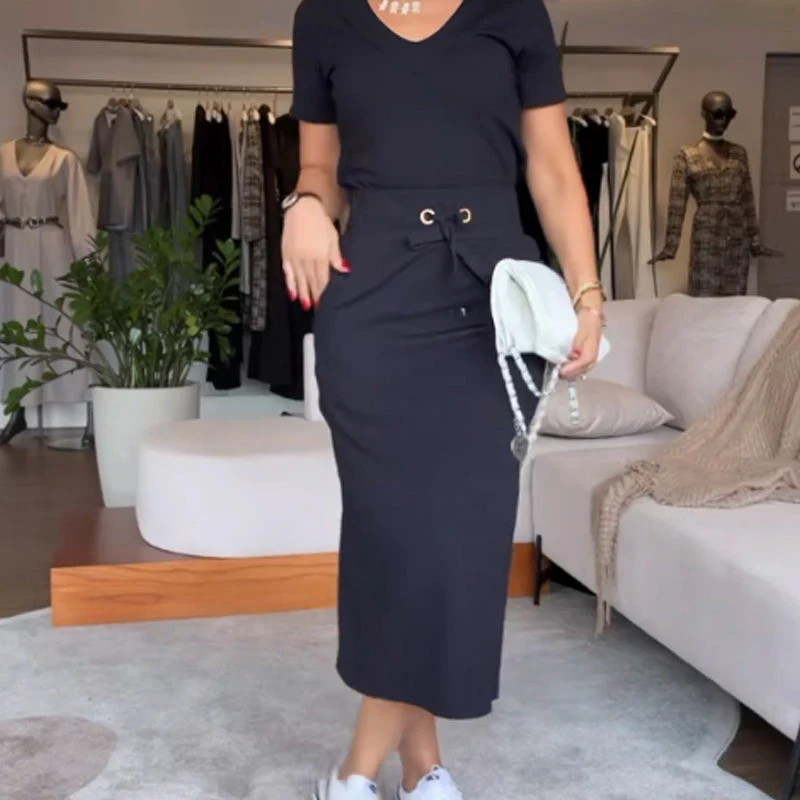ð¥Women's V-Neck Top and Skirt Set