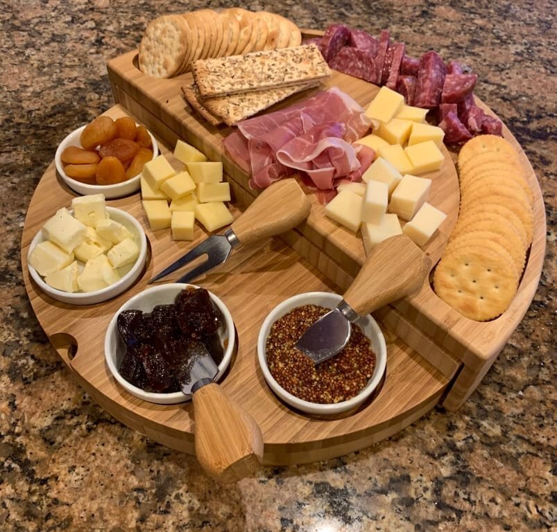🧀2024 Bamboo Swivel Charcuterie Board🔥With 4 Integrated Ceramic Bowls And 3 Piece Knife Set - Image 11