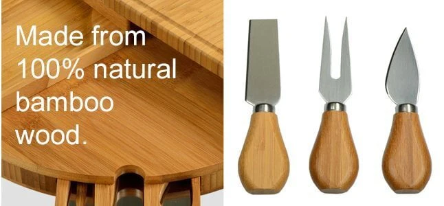 🧀2024 Bamboo Swivel Charcuterie Board🔥With 4 Integrated Ceramic Bowls And 3 Piece Knife Set - Image 7