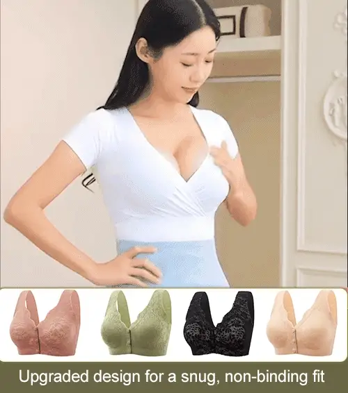 Plus Size Jacquard Lace Button Front Comfy Bra (Four piece set) - Image 3