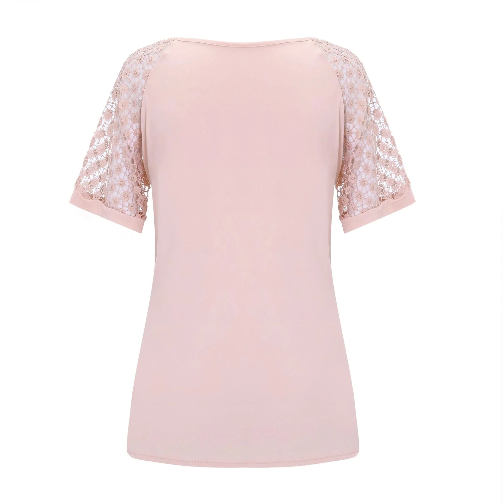 2023 NEW FASHION CASUAL LACE TOPS PATCHWORK SUMMER V-NECK HOLLOW OUT T-SHIRT - Image 3
