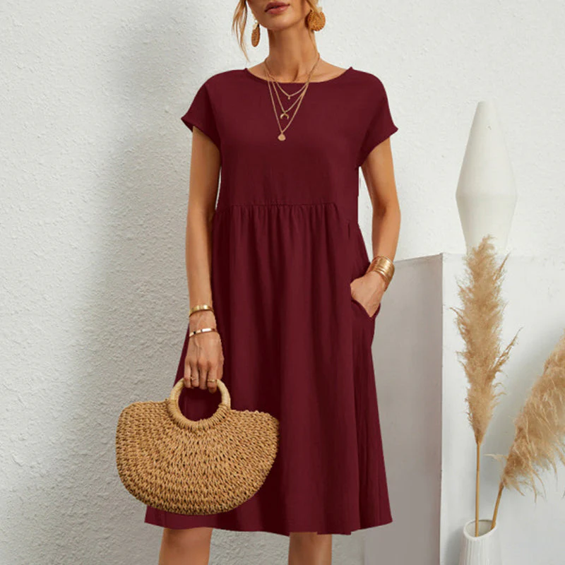 Women's Short Sleeve Cotton And Linen Dress - Image 11