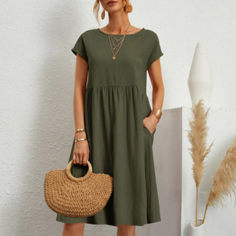 Women's Short Sleeve Cotton And Linen Dress - Image 12