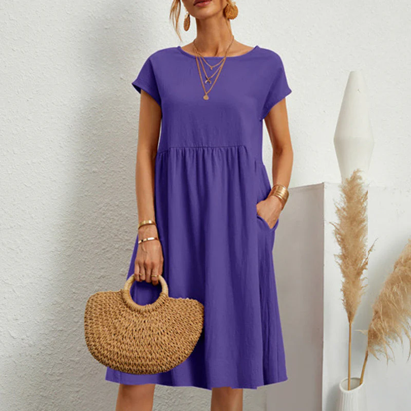 Women's Short Sleeve Cotton And Linen Dress - Image 14