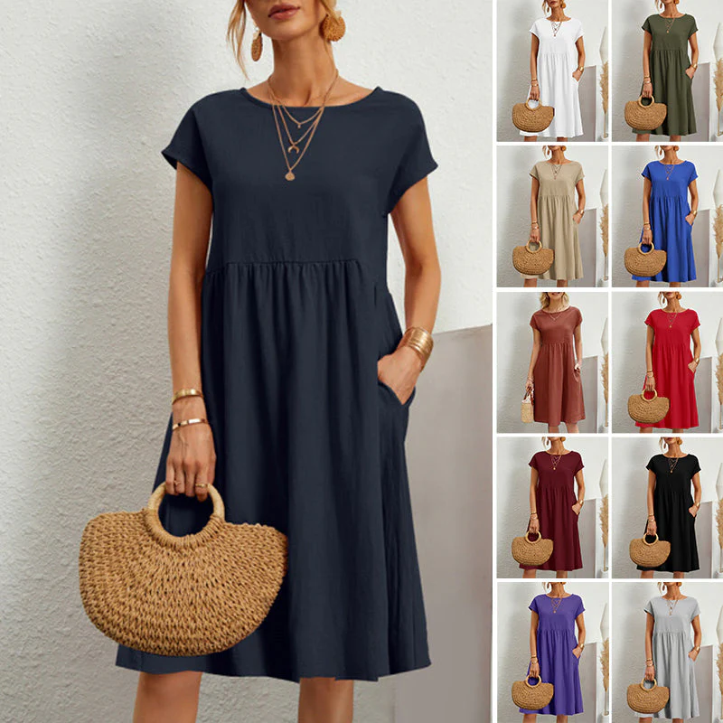 Women's Short Sleeve Cotton And Linen Dress - Image 2