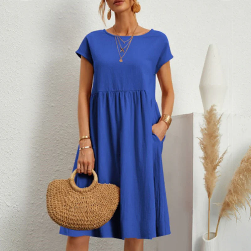 Women's Short Sleeve Cotton And Linen Dress - Image 7