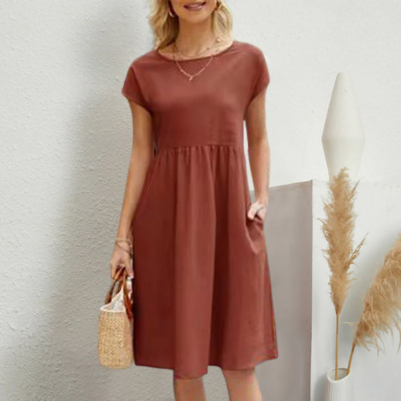 Women's Short Sleeve Cotton And Linen Dress - Image 8