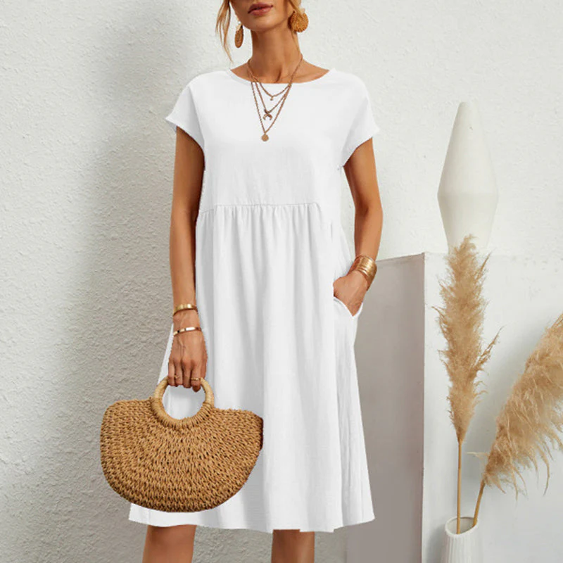 Women's Short Sleeve Cotton And Linen Dress - Image 9
