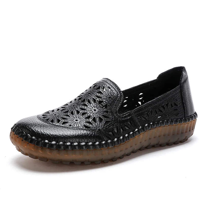 2023 new comfortable soft bottom breathable non-slip engraved retro ladies leather shoes - Image 4