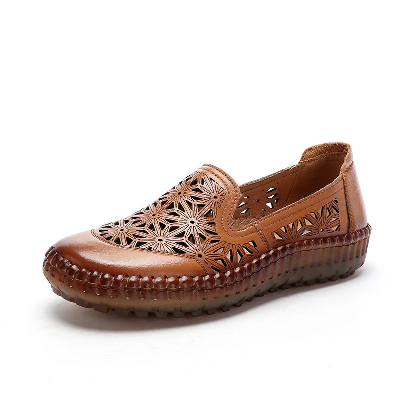 2023 new comfortable soft bottom breathable non-slip engraved retro ladies leather shoes - Image 5